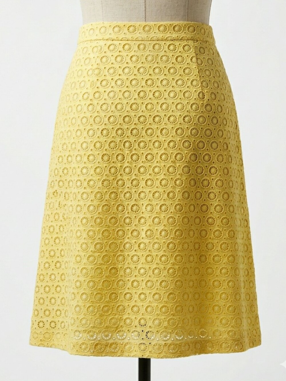 Vintage Yellow Eyelet Lace A-Line Pencil Skirt Pastel Butter Lemon Size Small